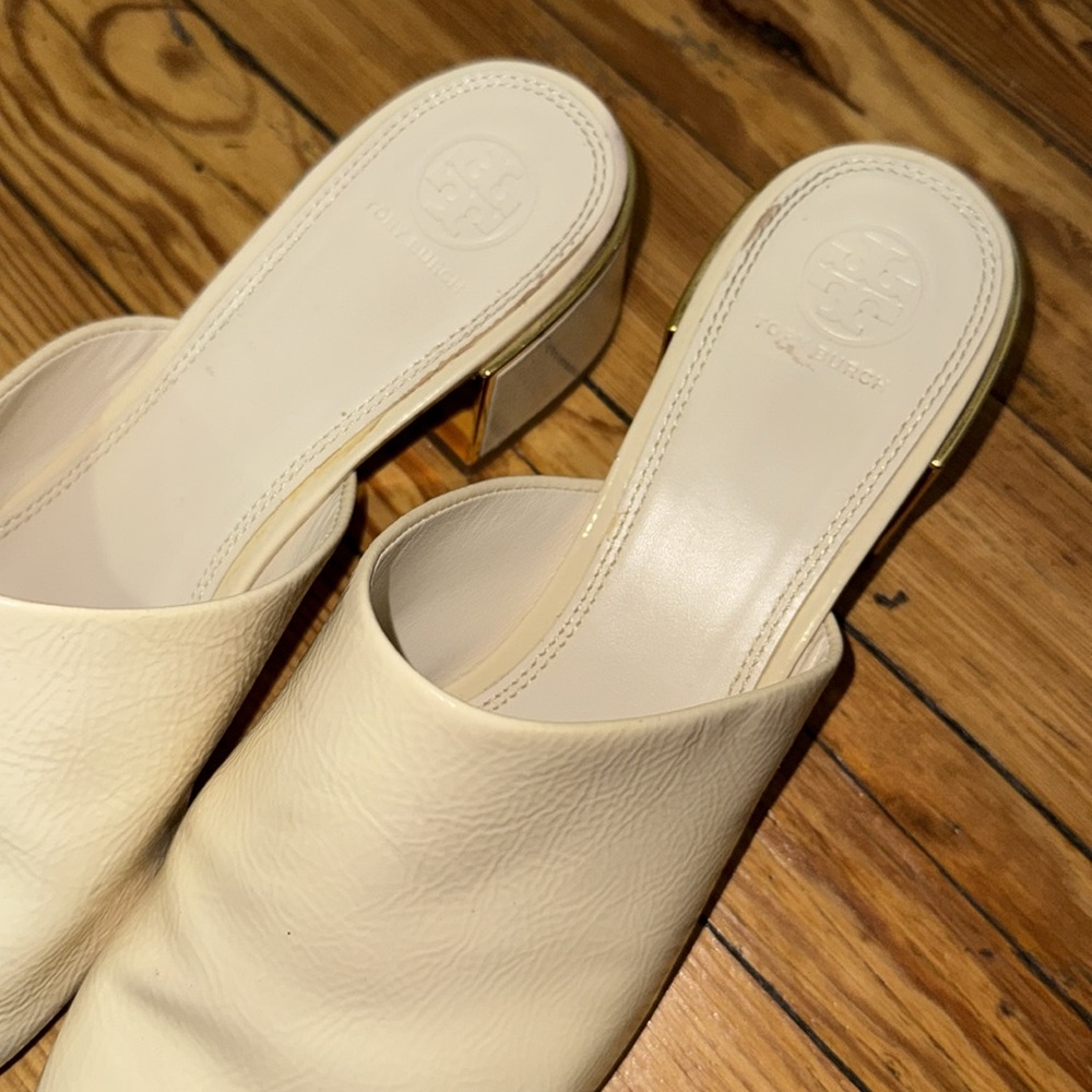 Tory Burch size 9.5 cream Juliana naplak leather 45 mm mules #49709